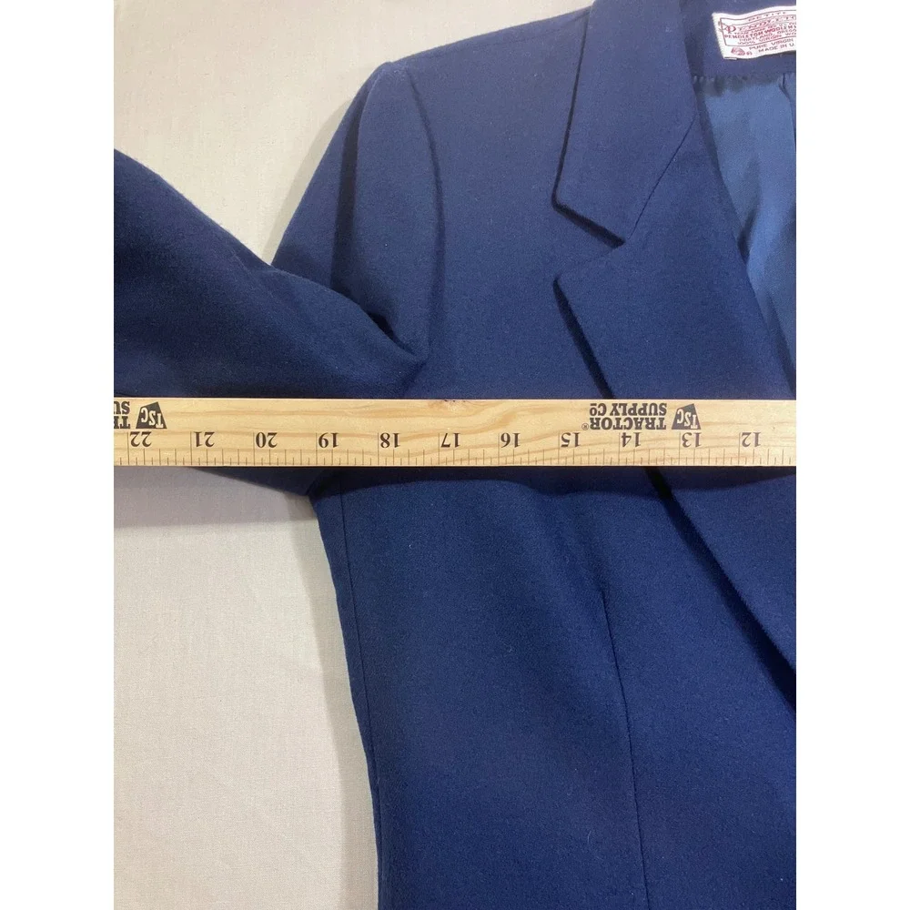 Vintage Pendleton Petite Navy‎ Blue Wool Skirt Suit Set Blazer Size 12 Made USA